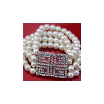 Faux Pearl Rhinestone Crystal Stretch Bracelet