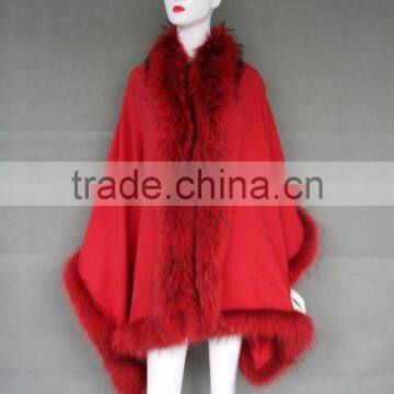 Modern Style Wholesale Elegance Red Raccoon Fur Trim Adults Shawls