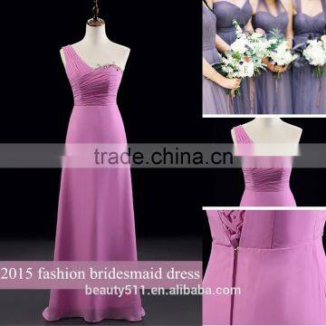 2017 Latest Fashion Elegant A-line Sweetheart One-shoulder Floor-length Chiffon Long Wedding Bridesmaid Dresses