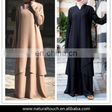 Hot sale Asymmetrical Layered Women Long Sleeves Muslim long Maxi Dress