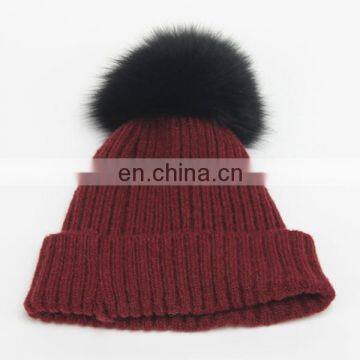 Autumn and Winter Warm Large Fox Hair Wool Wool Hat Adult Knitted Hat photo-2