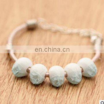 Fashion Hand Woven Ice Crack Ceramic Bracelet Five white Bead Simple hand Chain National Style Rope women Jewelry