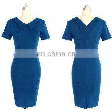 Elegant Both Front and back V neck ladies formal office dress