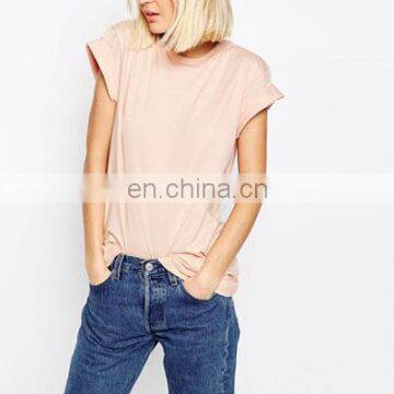 Lady plain Round neck causal t-shirt for summer