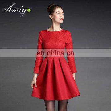 red elegant long sleeve fashion skater evening dress party dress for women