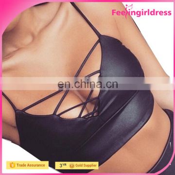 Wholesale Cut Out Hot PU Camisole Ladies Spaghetti Strap Top