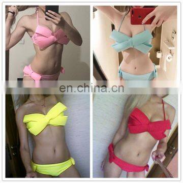 Swimwear Brazilian Bikini Big Bow Bandeau Beach Wear Halter Swimsuit Push Up Bathing Suit photo-2