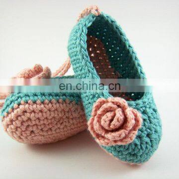 Crochet Cotton Baby Girl Blue Rose Shoes ,0-1 year Old Crochet Booties Baby Slippers Whosale