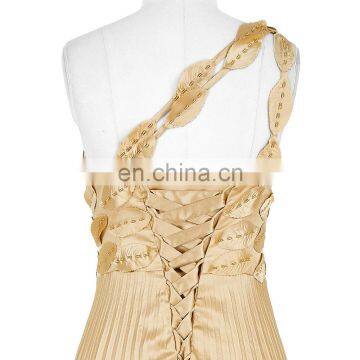 Grace Karin Long Gold Evening Dresses Special Occasion Women Pleat Satin Evening Gowns One Shoulder Prom Party Dress CL6033 photo-5