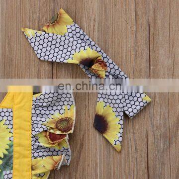 2019 Popular Clothes Set Sunflowers Toddler Romper Baby Girl Clothes Set With Flying Sleeve Infant Kids Summer Outfit photo-5