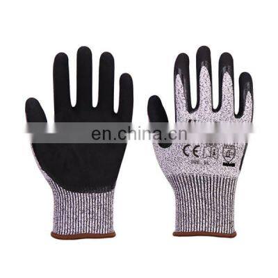 Anti Cut Level 5 HPPE Nitrile Dipped Cut Resistant Gloves Sandy Finish