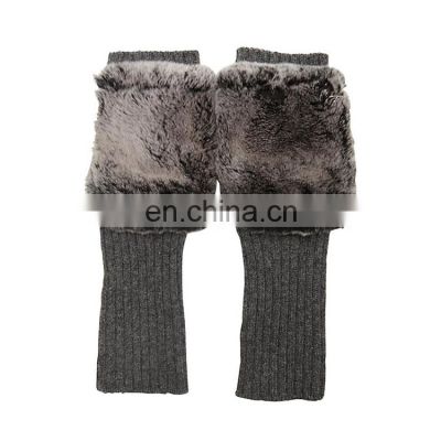 Fashion Women Fingerless Leather Knitting Cashmere Gloves with Fur