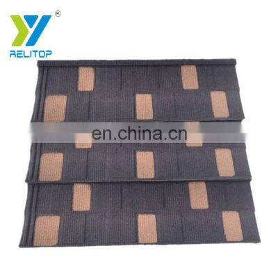 Shingle Type Black Coffee Spots Relitop Natural Stone Chips Coated Metal Roof Tile 0.35MM 0.4MM 0.5MM Aluminum Zinc Steel Plate