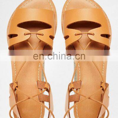 women simple design brown beautiful flat lace up shoes ladies sandals ( also available in leather)