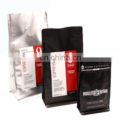 China supplier 12 oz coffee bag Box bottom bags for coffee flat bottom stand up pouch with ziplock degassing valve