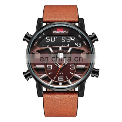 KAT-Wach 1819 Men Digital+Quartz Watch Waterproof 50M Male Luxury Brand Leather Military Multifunction Watch