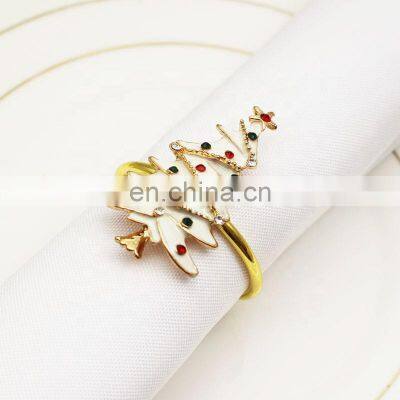 White Enamel Glaze Christmas Tree Napkin Rings Colorful Rhinestone Diamond Crystal Elegant Wedding Party Napkin Buckle