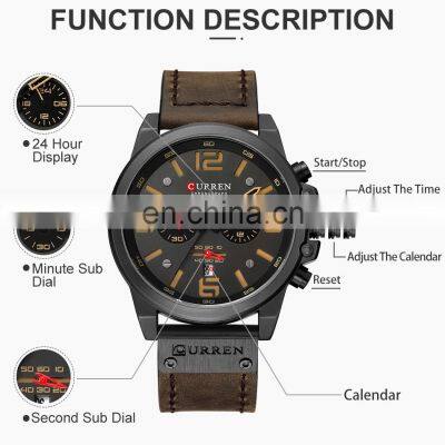 CURREN Mens Watches Top Luxury Brand Waterproof Sport Wrist Watch Chronograph Quartz Military Genuine Leather Relogio Masculino photo-5