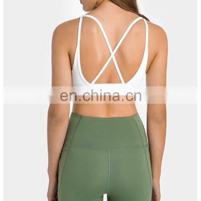 Wholesale Sexy V Neck Yoga Bra Back Cross Strap Women Gym Top High Impact Sportswear Bra Ladies Workout Running Fitness Tank