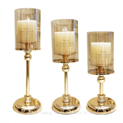 Glass Decoration Light Luxury Gold Colored Chinese And Western Home Candlelight Dinner High Appearance Level Decoration Candle Holder Sticks