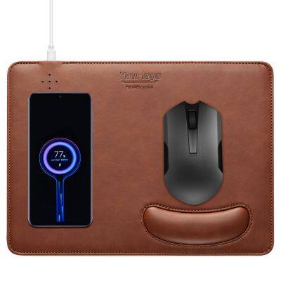 Custom Logo 5V/9V Mobile Phone Wireless Charger Fast Charging Mouse Pad Mat PU Leather Mousepad