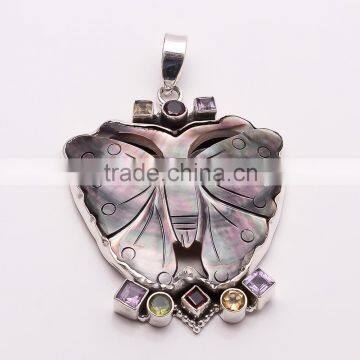 BUTTERFLY AND MULTI-STONES PENDANT 925 Sterling Silver Pendant, SILVER JEWELRY EXPORTER,SILVER JEWELRY WHOLESALE