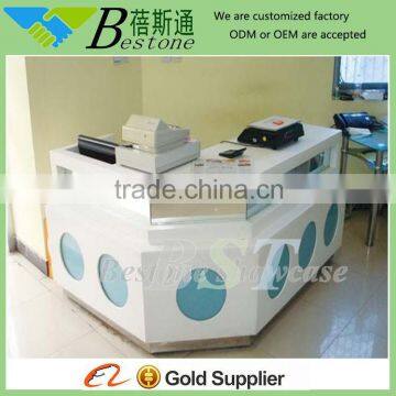 modern fashion free standing wooden counter table design, cash register table