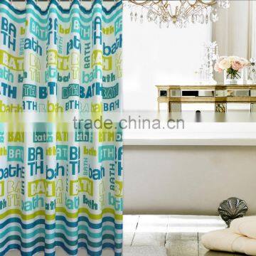 Letter printed fresh style polyester mildew resistant shower curtain