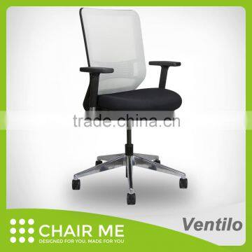 High Quality aluminum adjustable armrest and aluminum base office chair white mesh chair