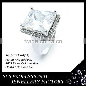 Wholesale italian jewelry zircon ring for men silver bezel setting rhodium ring gemstone