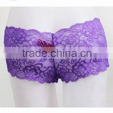 Purple Sexy Full Lace Transparent Woman Panties With Star Metal Decorated photo-4