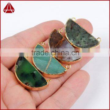 Half Moon Cresent Chrysoprase Pendant Necklace Jade Jewelry Jewels With Double Bails