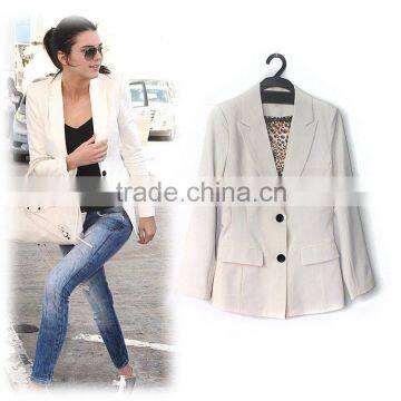 2014 Latest designer elegant quality white single breasted long sleeve fashion suit jacket women D31