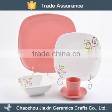 Pink and white decal square dinner set china tableware