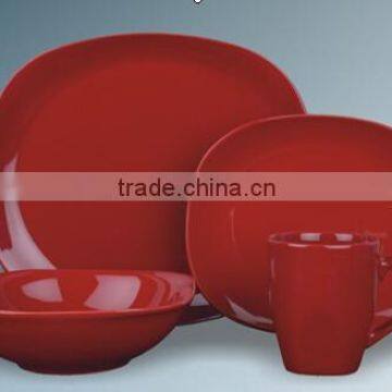 16pcs square crokery red dinner set stock, 16pcs red full printing dinnerware square shaped stock