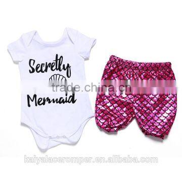 2016 baby girls mermaid romper with capri set,baby toddler clothing