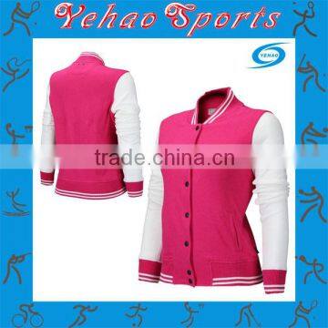 custom lady pink and white varsity jacket