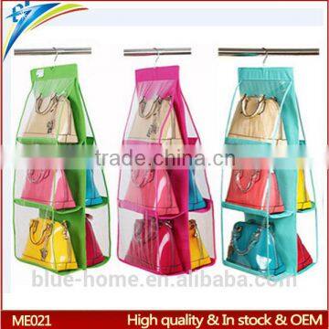 Export Euro USA hanging lady bag storage display rack 2 sides clear folding fashion handbag holder rack