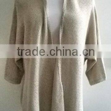 Ladies polyester Flat knitted mock poncho knitted cardigan, sweater