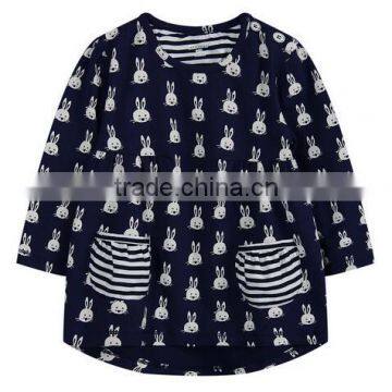 New girls cotton printed long-sleeved with pocket casual top clothes