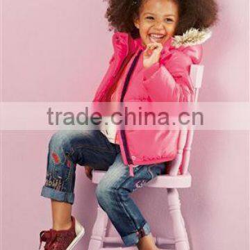 2014 girls fashion elastic waist embroidery jeans kid