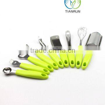 Full Set Good Quality Kitchen Tools Stainless Steel Ginger grater Lemon peeler Fruit spoon Bottle opener Whisk