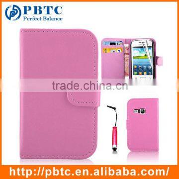 Set Screen Protector Stylus And Case For Samsung Galaxy Young S6310 , Pink Leather Wallet Magnetic Phone Case