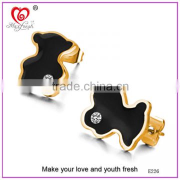 Factory Price Wholesale Fancy Stud Earring Popular Fashion Earrings Bear Shape Earrings Stud Black Earring with Crystal Earrings