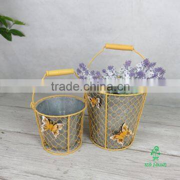 colorful round wire mesh basket with zinc pot