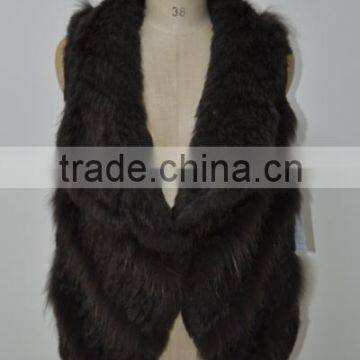 women fashion knitted real rabbit fur with raccoon trimming shawl LK16F099