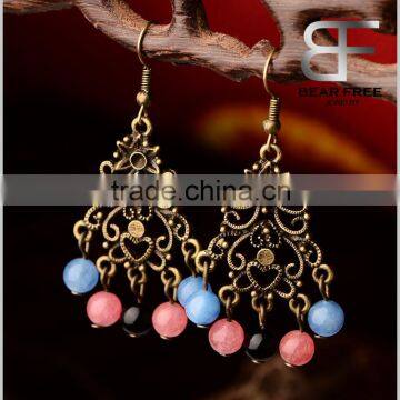 Ethnic Personalized Women's Decorative Chandelier Drop Earrings with Color Stones