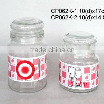 CP062K glass jar with glass lid with decal printing