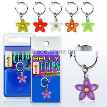 Fake Dangling Belly Button Rings With Acrylic Flower