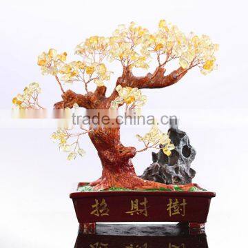 Newest style natural semi precious stone yellow quartz Fortune tree